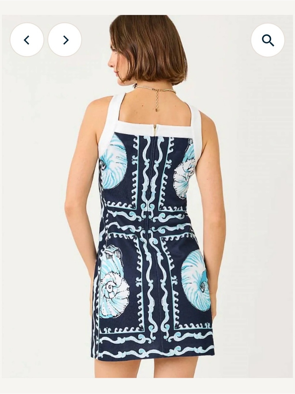 Lilly Pulitzer Navy & Light Blue Shell-Print Square-Neck Mini Dress